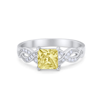Solitaire Infinity Shank Ring Princess Cut Simulated Yellow CZ 925 Sterling Silver